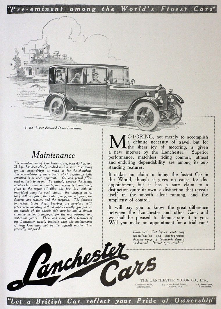 1927. Lanchester 21 H.P. Enclosed Drive Limousine