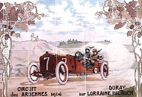 Duray-Driving-A-Lorraine-Dietrich-Car-In-The-Circuit-Des-Ardennes-Of-1906-Ceramic-Tiles-Manufactured-By-Gilardoni-Fils-Et-Cie-Of-Paris
