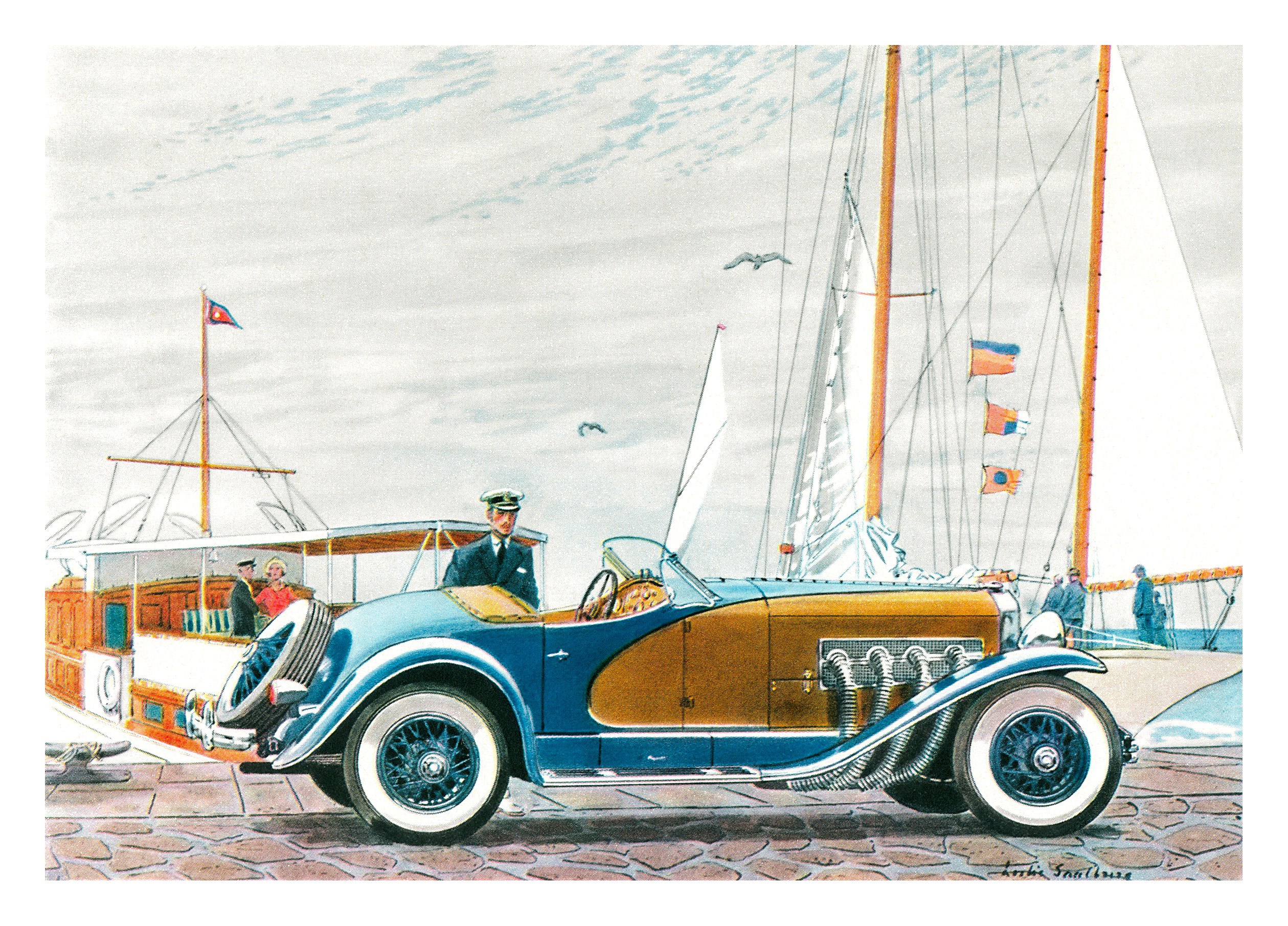 1936 Duesenberg SSJ Roadster - Illustrated by Leslie Saalburg