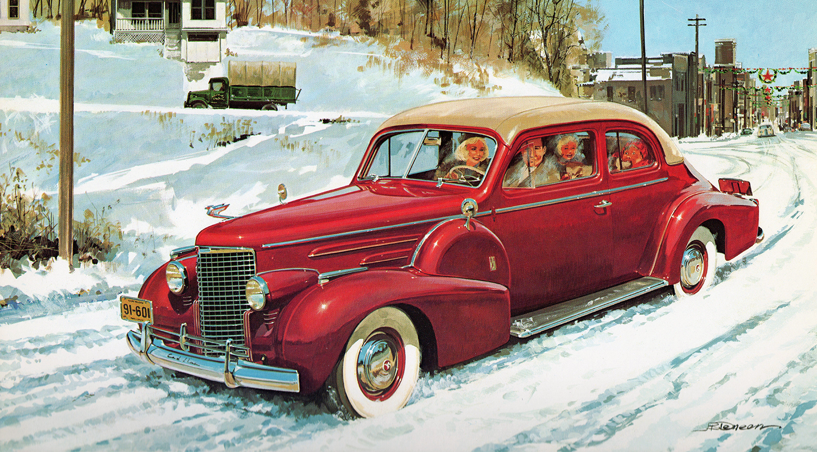 1940. Cadillac V-16 Derham body fastback coupe. Illustrated by James B. Deneen