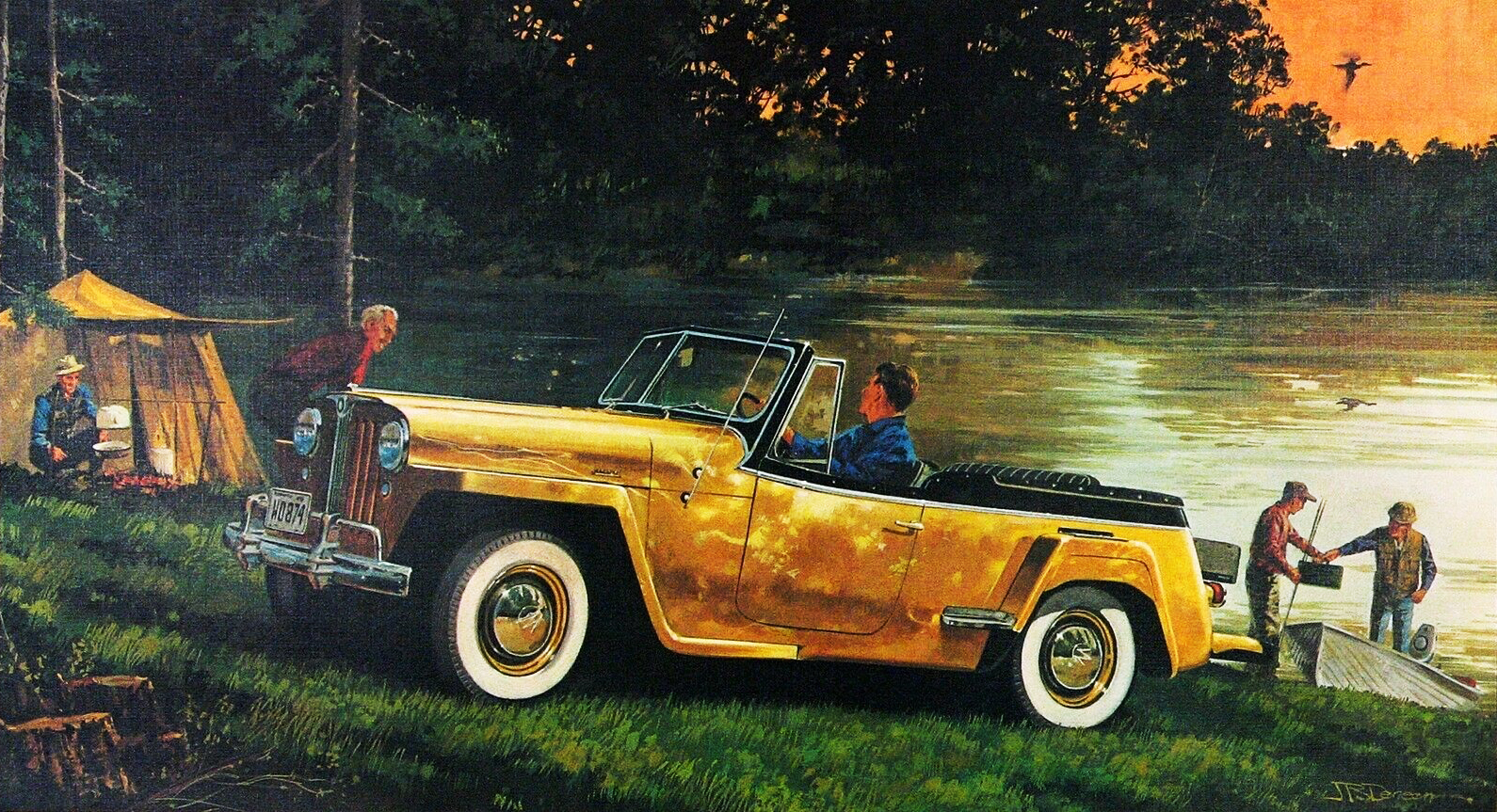 1948. Willys Overland Jeepster. Иллюстрация Джеймса Б. Денина